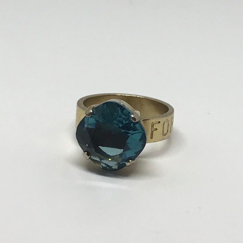 Gold plate silver teal Forget me not cocktail ring